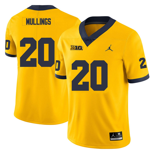 Men's Michigan Wolverines #20 Kalel Mullings Yellow Stitched Football Jersey Men's Michigan Wolverines #20 Kalel Mullings Yellow Stitched Football Jersey